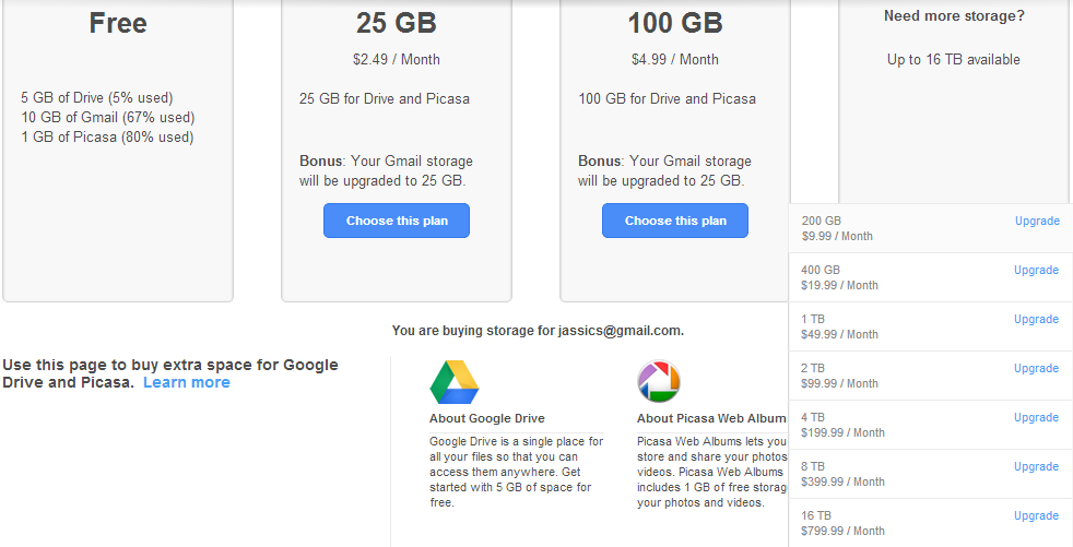 Purchase Google drive plan 